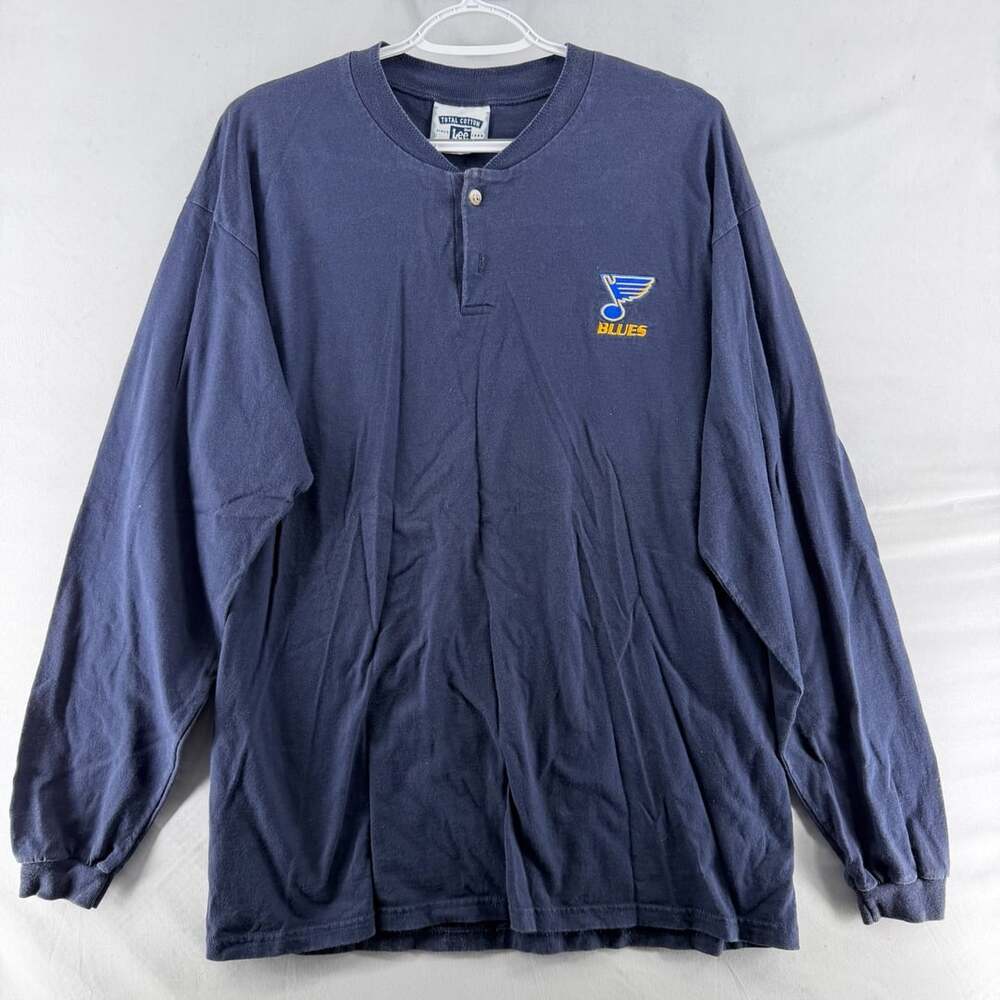 1769 Lee St. Louis Blues Henley Size L Navy Blue Long Sleeve